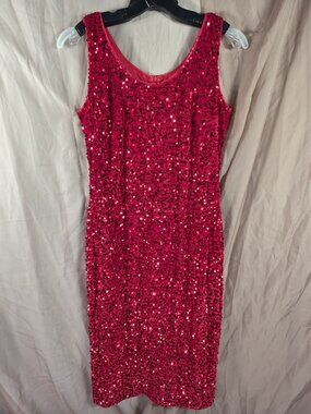 Unknown Source Women's Red Sequins Shimmering Disco Ball Cocktail Dress Size L